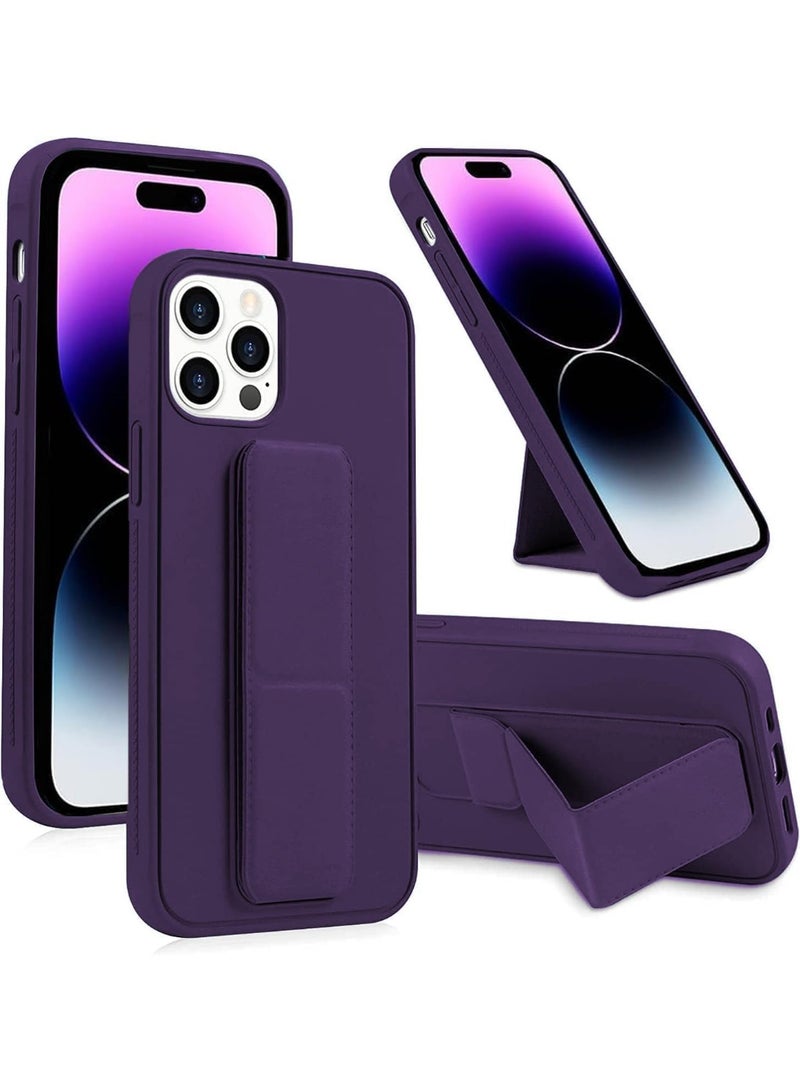 جراب لهاتف آيفون 14 برو ماكس، غطاء بنفسجي، حامل مغناطيسي للسيارة، مسند وقاعدة، حزام يد ومقبض من السيليكون عالي الجودة، رأسي وأفقي، مع حامل متعدد الاستخدامات (بنفسجي داكن). - Image 1